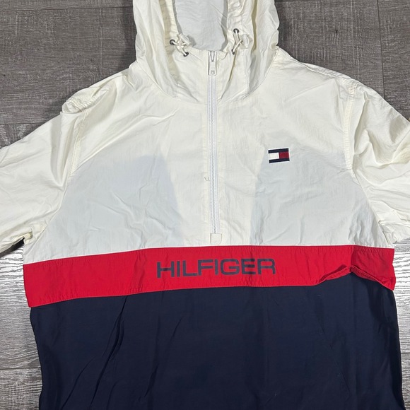 Tommy Hilfiger Colorblock Hooded Anorak Jacket White Red Navy Mens L - Picture 2 of 7